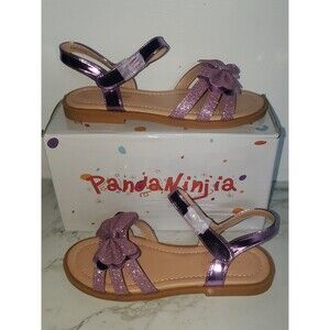 Pandaninjia Girls Dress Sandals Youth 3 Open Toe Purple Sparkle Bow Flat Shoes